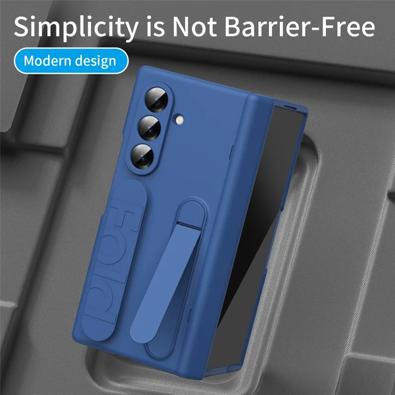 For Samsung Galaxy Z Fold7 5G Case with Tempered Glass Film Silicone Wristband Kickstand PC Phone Cover - Blue
