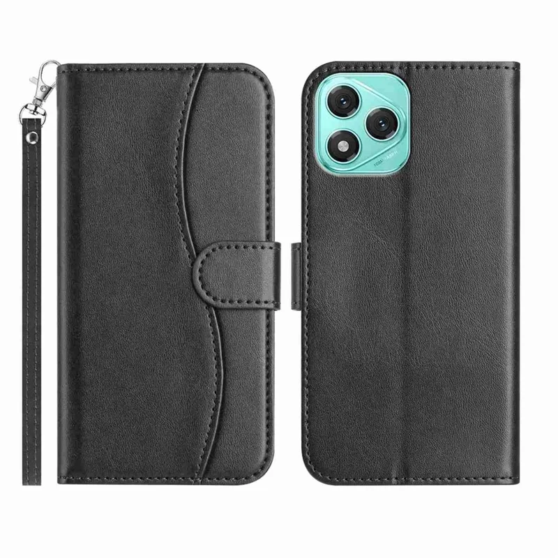 Stand Case for Honor 400 Lite 5G PU Leather Wallet Phone Cover S Shape Stitching Design with Strap - Black