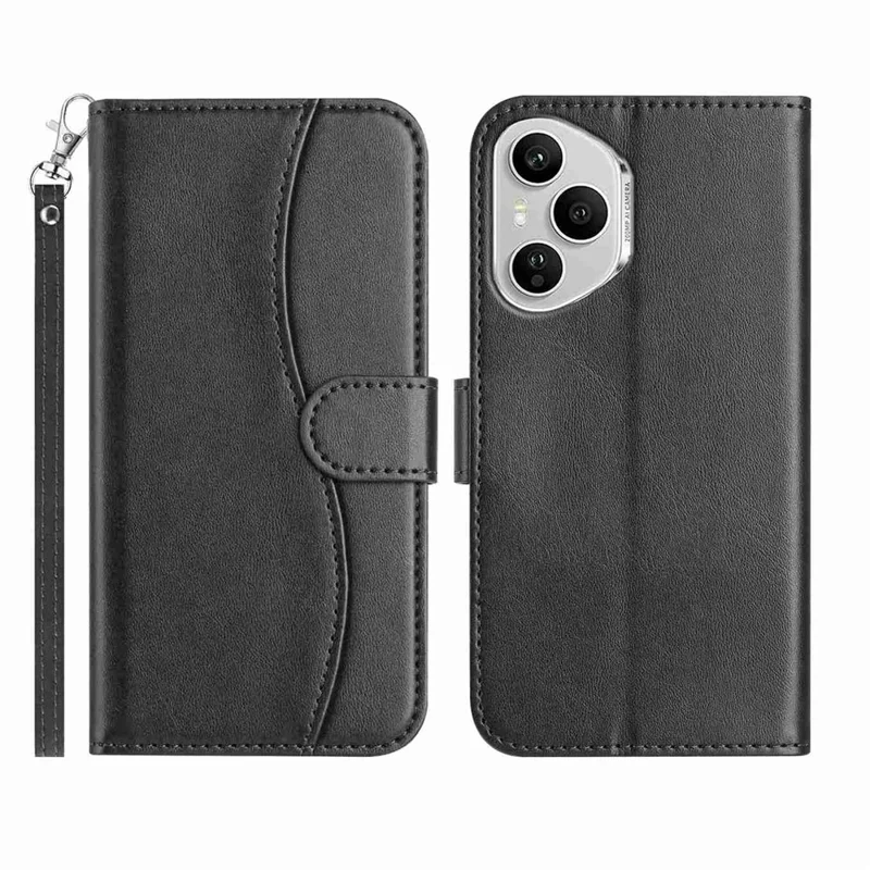 Stand Case for Honor 400 Pro 5G (Global)G PU Leather Wallet Phone Cover S Shape Stitching Design with Strap - Black