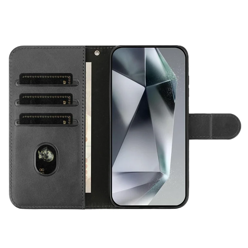 Stand Case for iPhone 17 Pro PU Leather Wallet Phone Cover S Shape Stitching Design with Strap - Black