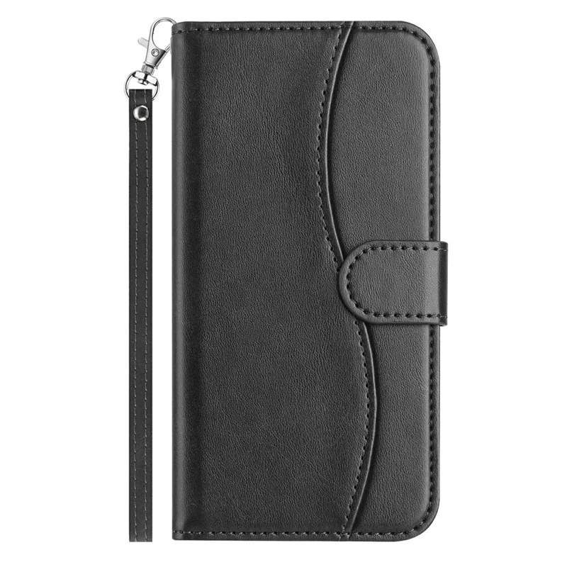 Stand Case for iPhone 17 Pro PU Leather Wallet Phone Cover S Shape Stitching Design with Strap - Black
