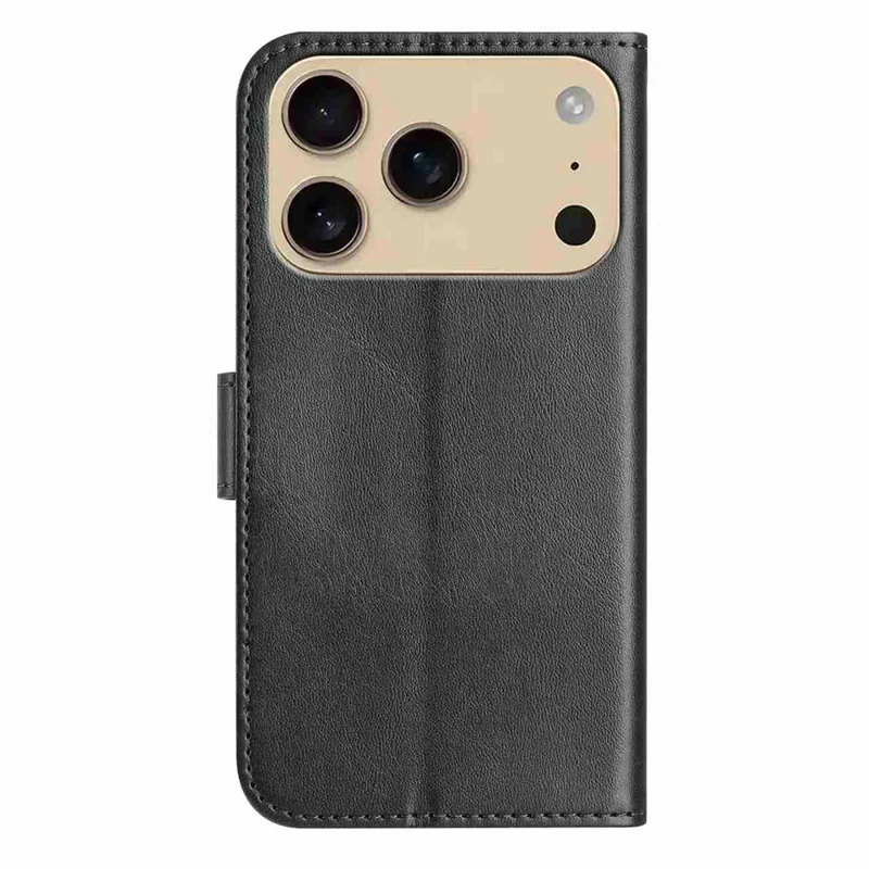 Stand Case for iPhone 17 Pro PU Leather Wallet Phone Cover S Shape Stitching Design with Strap - Black