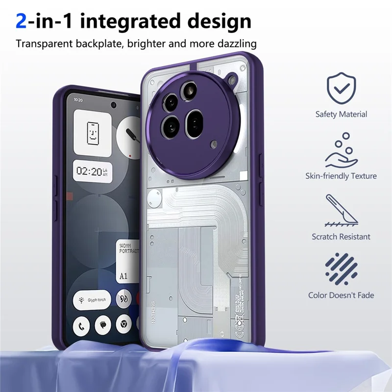 For Nothing Phone (3a) Pro Case Matte Skin Touch Clear PC + TPU Shockproof Phone Back Cover - Purple