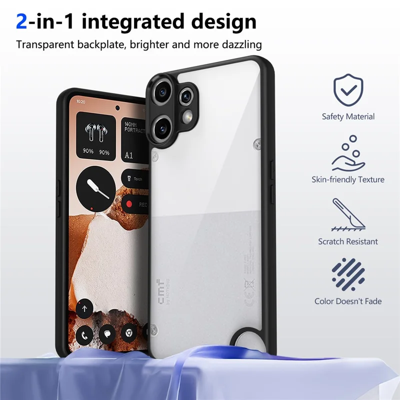 Funda para Nothing CMF Phone 2 Pro Efecto Mate Tacto Suave Transparente PC + TPU Antigolpes Carcasa Trasera - Negro