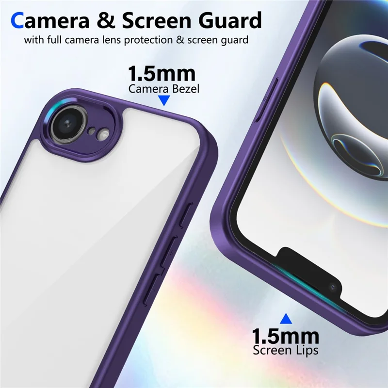 For iPhone 16e Case Matte Skin Touch Clear PC + TPU Shockproof Phone Back Cover - Purple