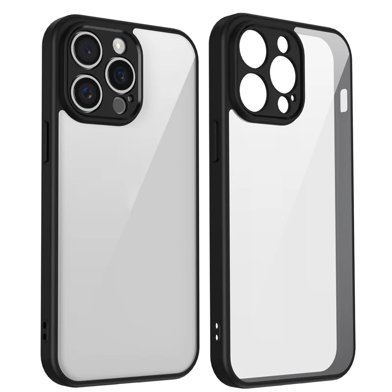 Für iPhone 15 Pro Max Hülle Matte Skin Touch Durchsichtiges PC + TPU Stoßfeste Handyrückseite - Schwarz