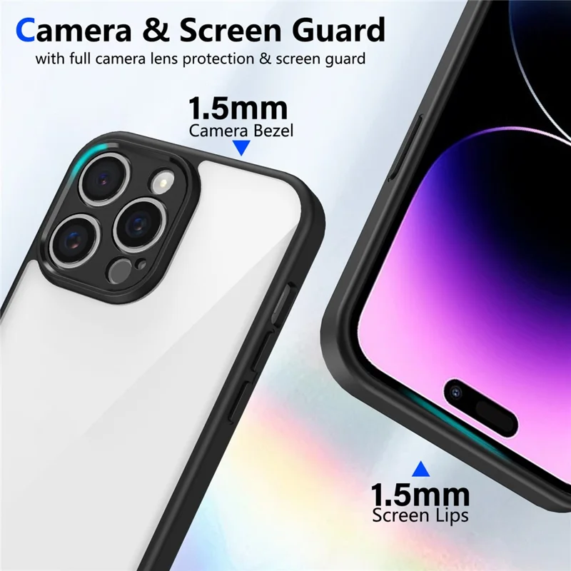 Für iPhone 15 Pro Max Hülle Matte Skin Touch Durchsichtiges PC + TPU Stoßfeste Handyrückseite - Schwarz