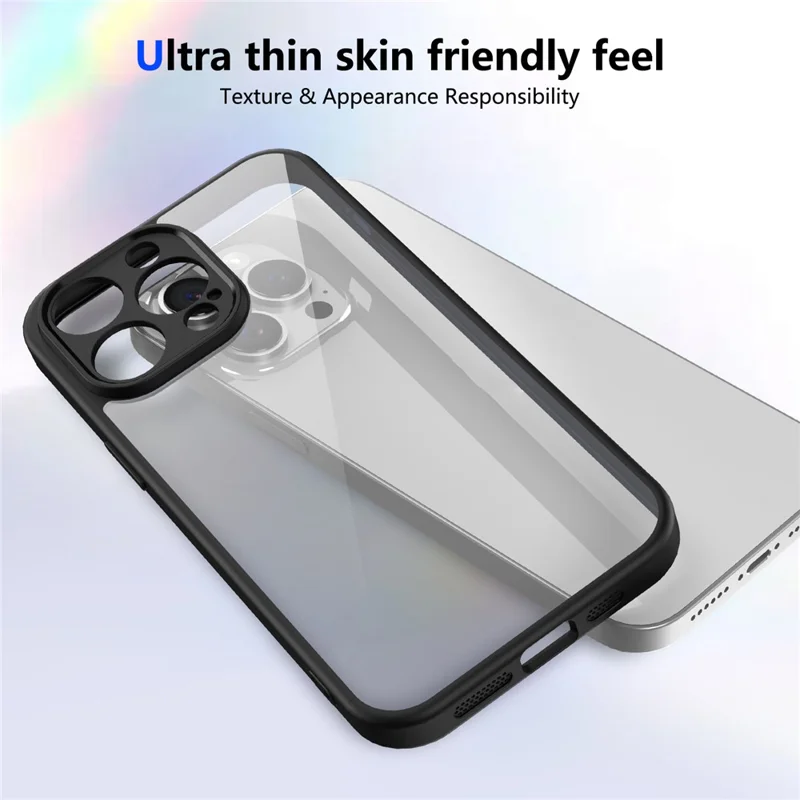 Für iPhone 15 Pro Max Hülle Matte Skin Touch Durchsichtiges PC + TPU Stoßfeste Handyrückseite - Schwarz