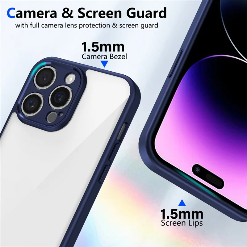 Für iPhone 15 Pro Hülle Matte Skin Touch Durchsichtige PC + TPU Stoßfeste Handyrückseite - Blau
