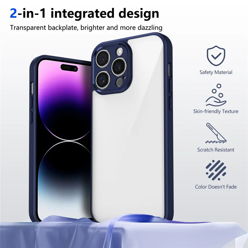 Für iPhone 15 Pro Hülle Matte Skin Touch Durchsichtige PC + TPU Stoßfeste Handyrückseite - Blau
