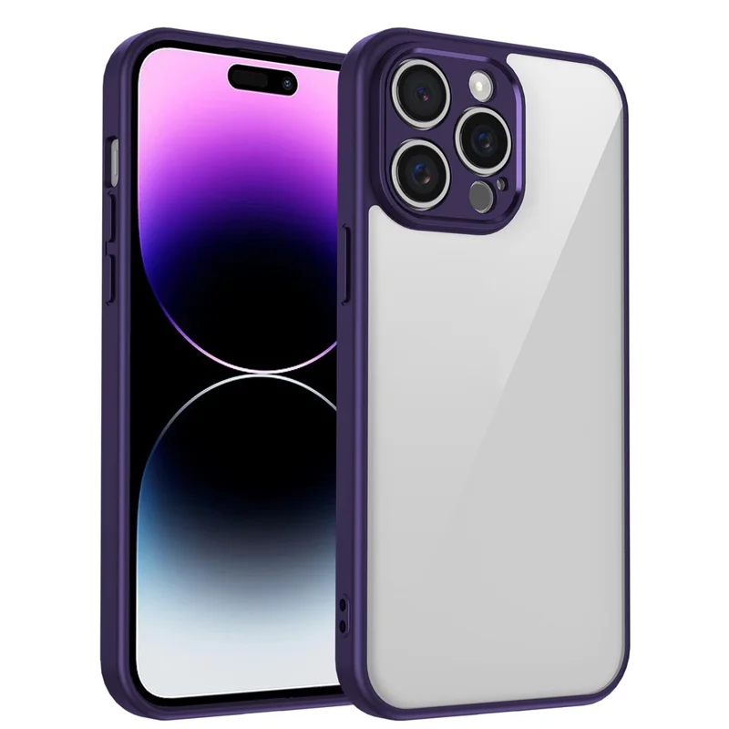 For iPhone 14 Pro Max Case Matte Skin Touch Clear PC + TPU Shockproof Phone Back Cover - Purple