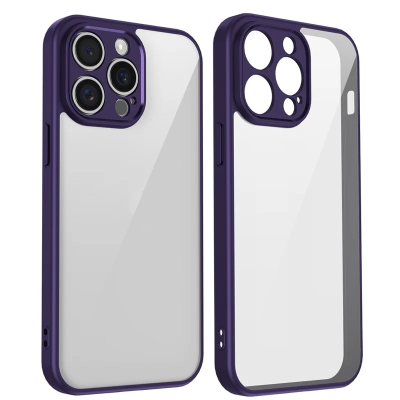 For iPhone 14 Pro Max Case Matte Skin Touch Clear PC + TPU Shockproof Phone Back Cover - Purple