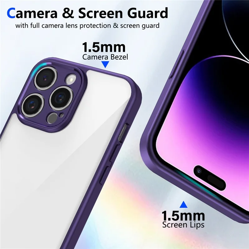 For iPhone 14 Pro Max Case Matte Skin Touch Clear PC + TPU Shockproof Phone Back Cover - Purple