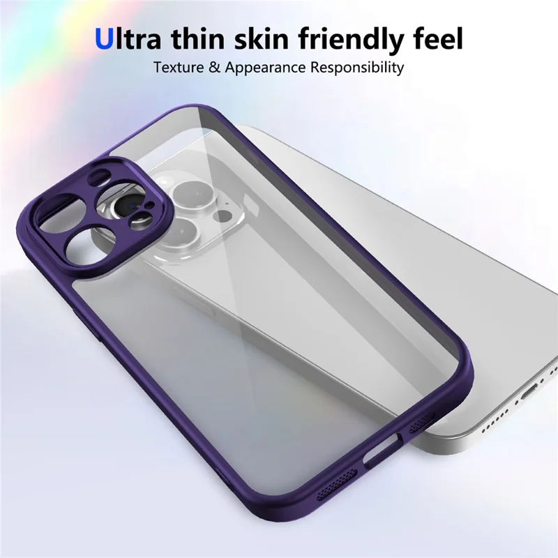 For iPhone 14 Pro Max Case Matte Skin Touch Clear PC + TPU Shockproof Phone Back Cover - Purple