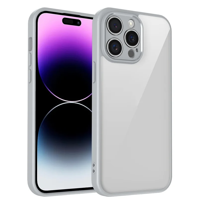 For iPhone 14 Pro Max Case Matte Skin Touch Clear PC + TPU Shockproof Phone Back Cover - Grey