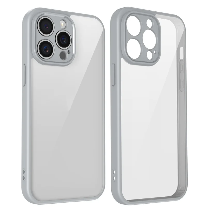 For iPhone 14 Pro Max Case Matte Skin Touch Clear PC + TPU Shockproof Phone Back Cover - Grey