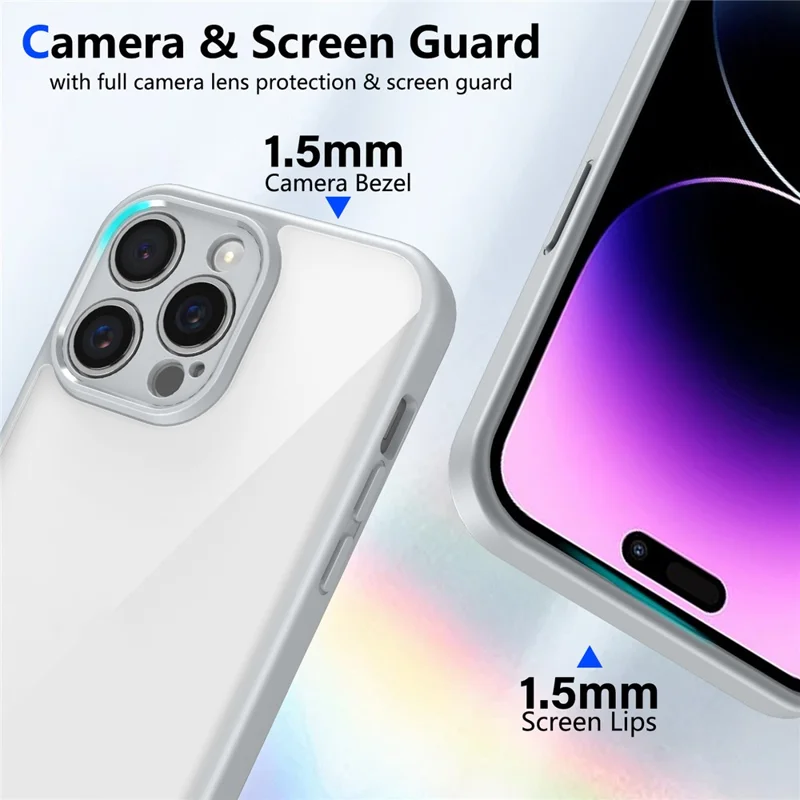 For iPhone 14 Pro Max Case Matte Skin Touch Clear PC + TPU Shockproof Phone Back Cover - Grey