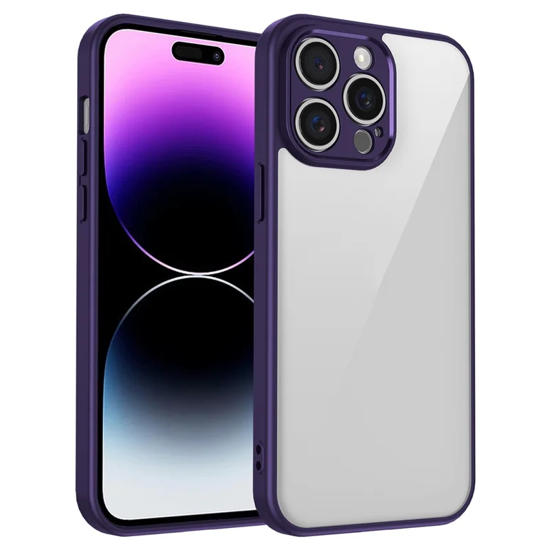 Für iPhone 14 Pro Hülle Matte Skin Touch Klare PC + TPU Stoßfeste Handy-Rückseite - Lila