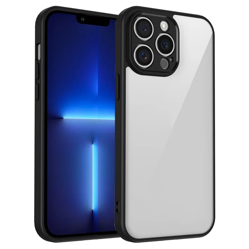 For iPhone 13 Pro Max Case Matte Skin Touch Clear PC + TPU Shockproof Phone Back Cover - Black