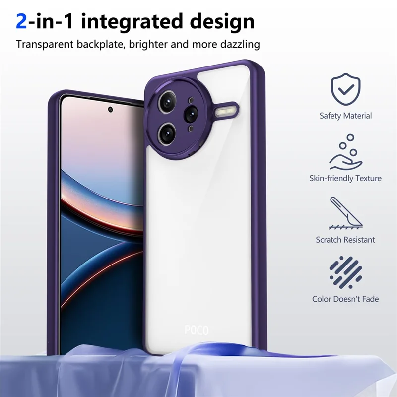 Чехол для Xiaomi Redmi K80 Pro 5G / Poco F7 Ultra 5G с матовой поверхностью, мягким на ощупь, прозрачный, из поликарбоната и TPU, противоударный, для задней крышки телефона - Фиолетовый