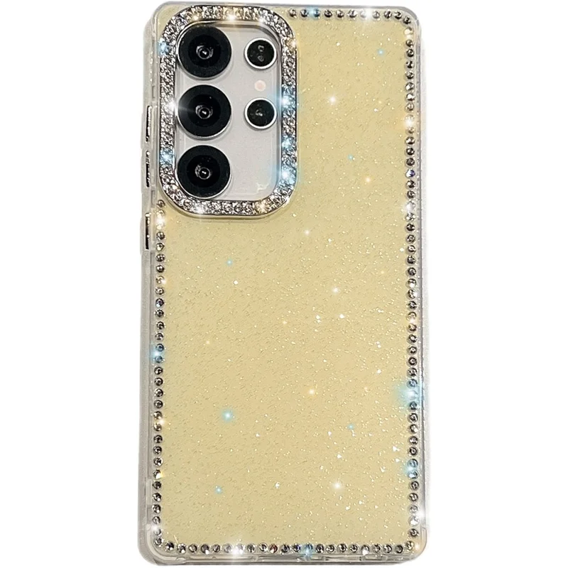 For Samsung Galaxy S25 Ultra Case Rhinestone Edge Glitter Back TPU + PC IMD Phone Cover - Glitter Light Yellow