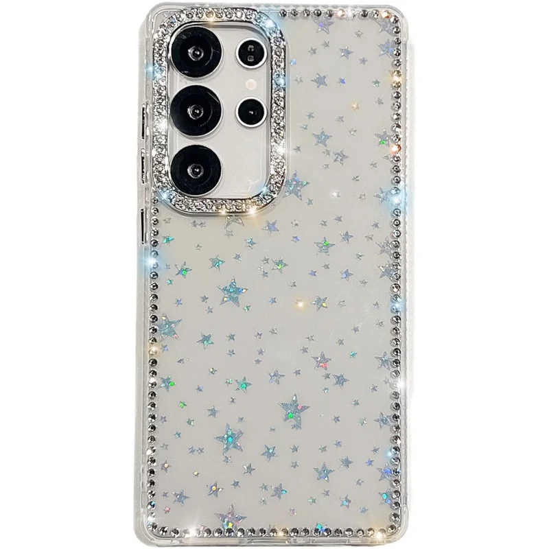 For Samsung Galaxy S25 Ultra Case Rhinestone Edge Glitter Back TPU + PC IMD Phone Cover - Starry Transparent