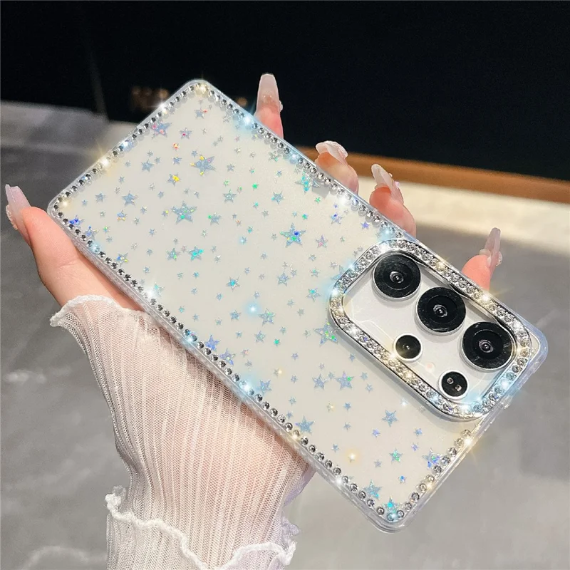 For Samsung Galaxy S25 Ultra Case Rhinestone Edge Glitter Back TPU + PC IMD Phone Cover - Starry Transparent