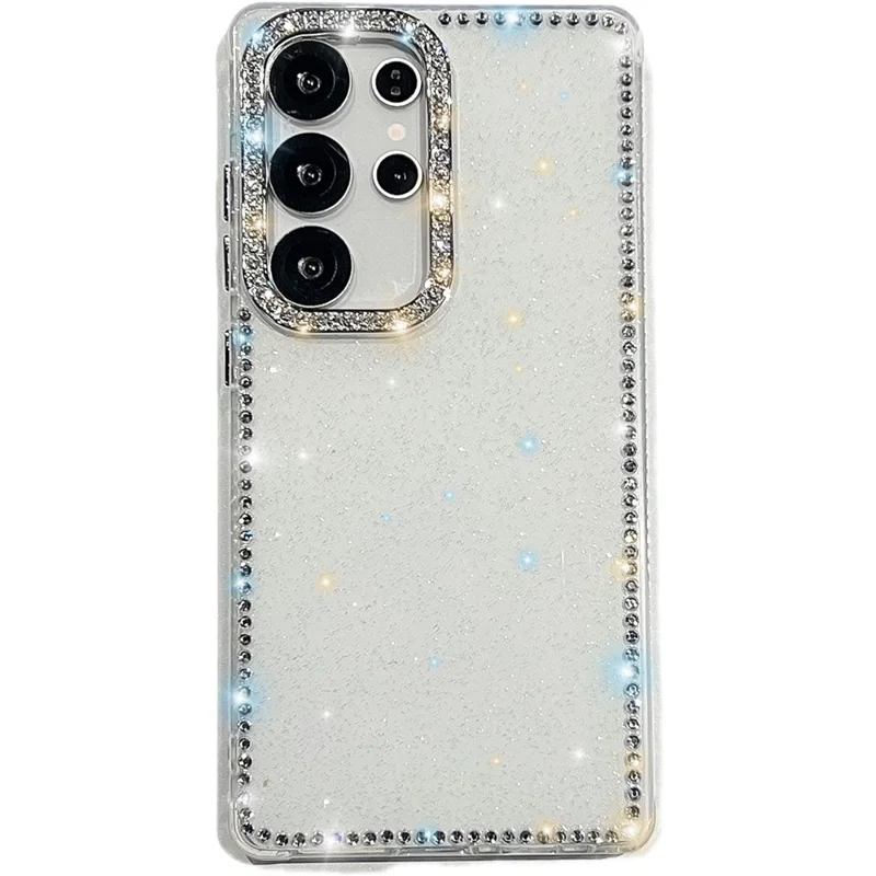 For Samsung Galaxy S25 Ultra Case Rhinestone Edge Glitter Back TPU + PC IMD Phone Cover - Glitter White