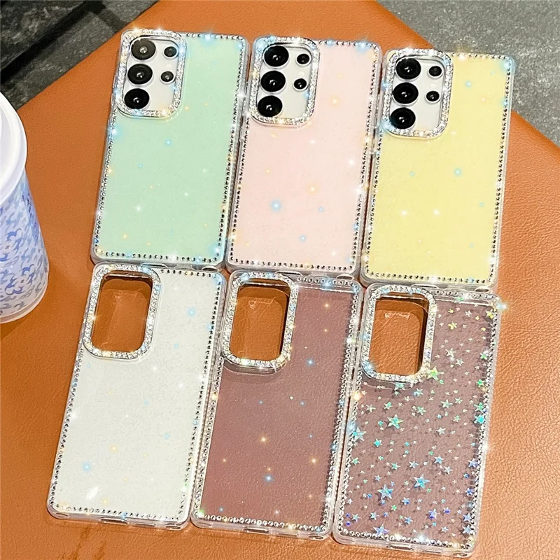For Samsung Galaxy S25 Ultra Case Rhinestone Edge Glitter Back TPU + PC IMD Phone Cover - Glitter White
