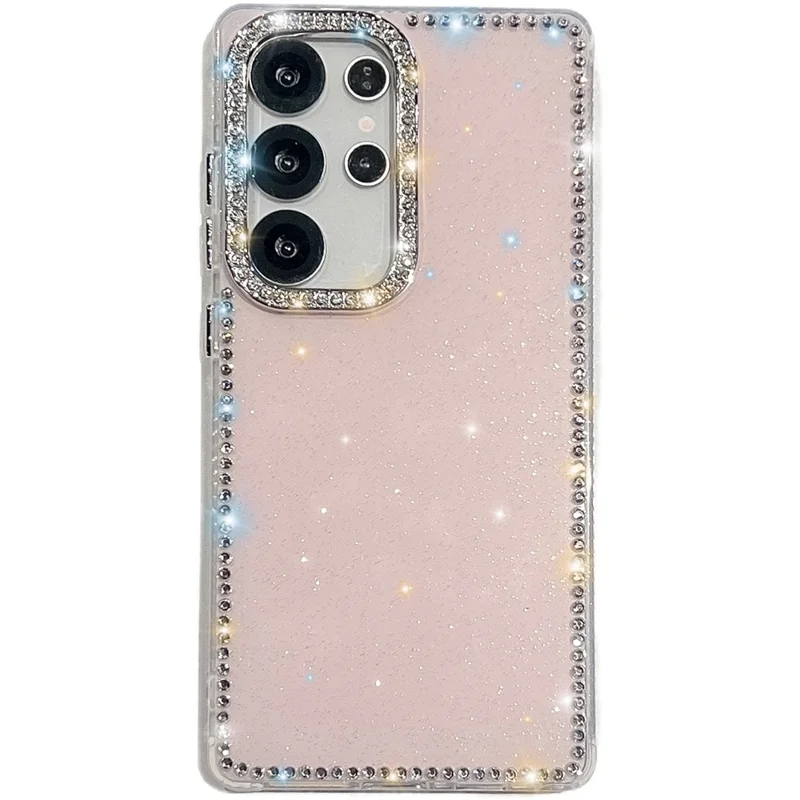 For Samsung Galaxy S24 Ultra Case Rhinestone Edge Glitter Back TPU + PC IMD Phone Cover - Glitter Light Pink