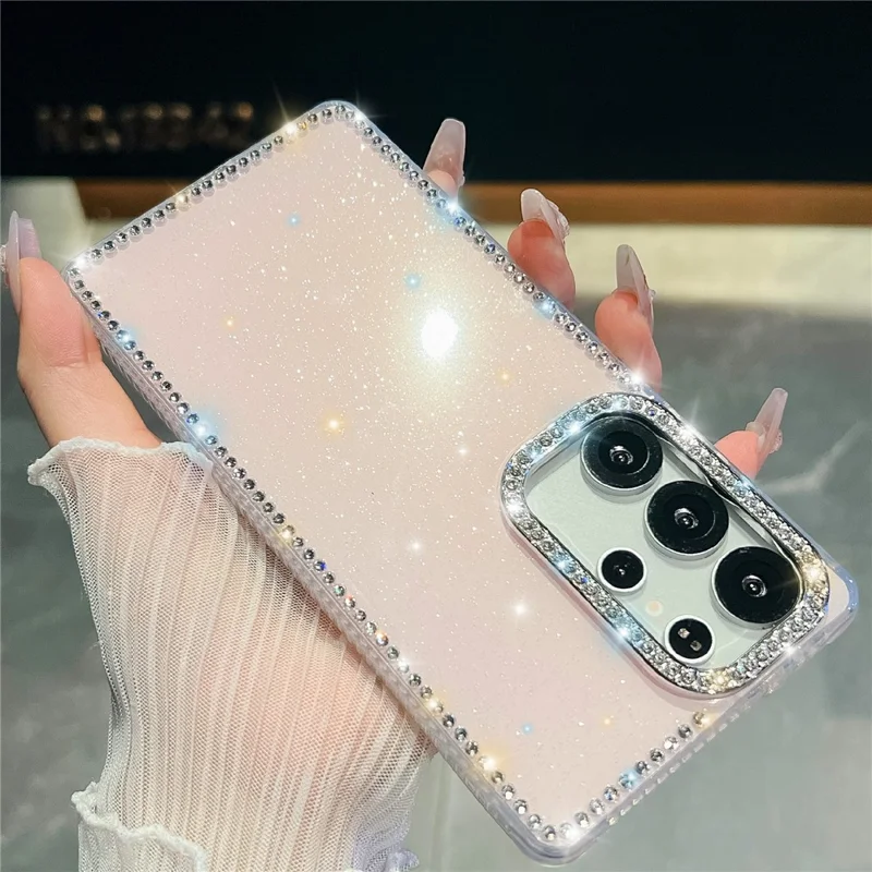 For Samsung Galaxy S24 Ultra Case Rhinestone Edge Glitter Back TPU + PC IMD Phone Cover - Glitter Light Pink