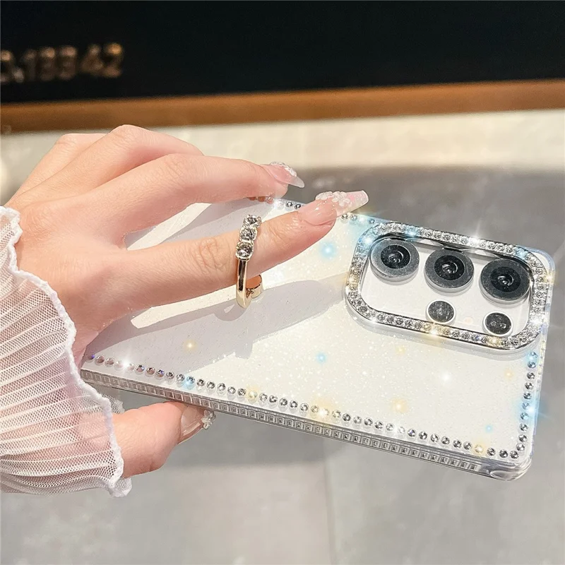 For Samsung Galaxy S24 Ultra Case with Ring Kickstand Rhinestone Edge TPU + PC IMD Phone Cover - Glitter Light Yellow
