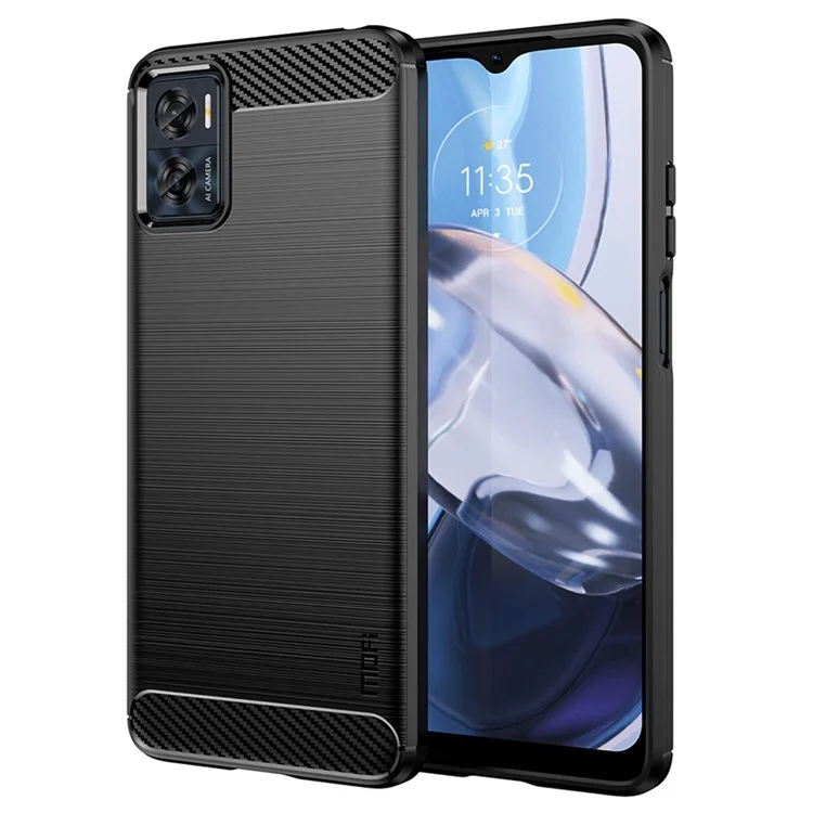 MOFI JK Серия TPU-1 для Motorola Moto E22 4G / E22i 4G TPU Phone Cover Brushed Surface Carbon Fiber Texture Scratch Resistant Phone Case - Черный