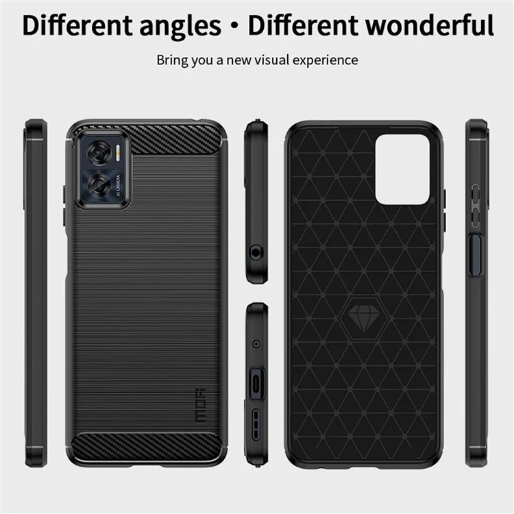 MOFI JK Серия TPU-1 для Motorola Moto E22 4G / E22i 4G TPU Phone Cover Brushed Surface Carbon Fiber Texture Scratch Resistant Phone Case - Черный