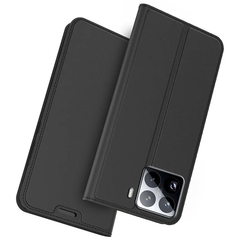 Funda de piel sintética con soporte y ranura para tarjetas para Xiaomi 15S Pro - Negro