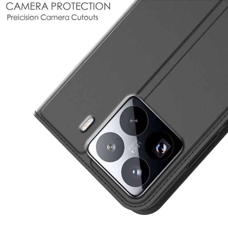 Funda de piel sintética con soporte y ranura para tarjetas para Xiaomi 15S Pro - Negro
