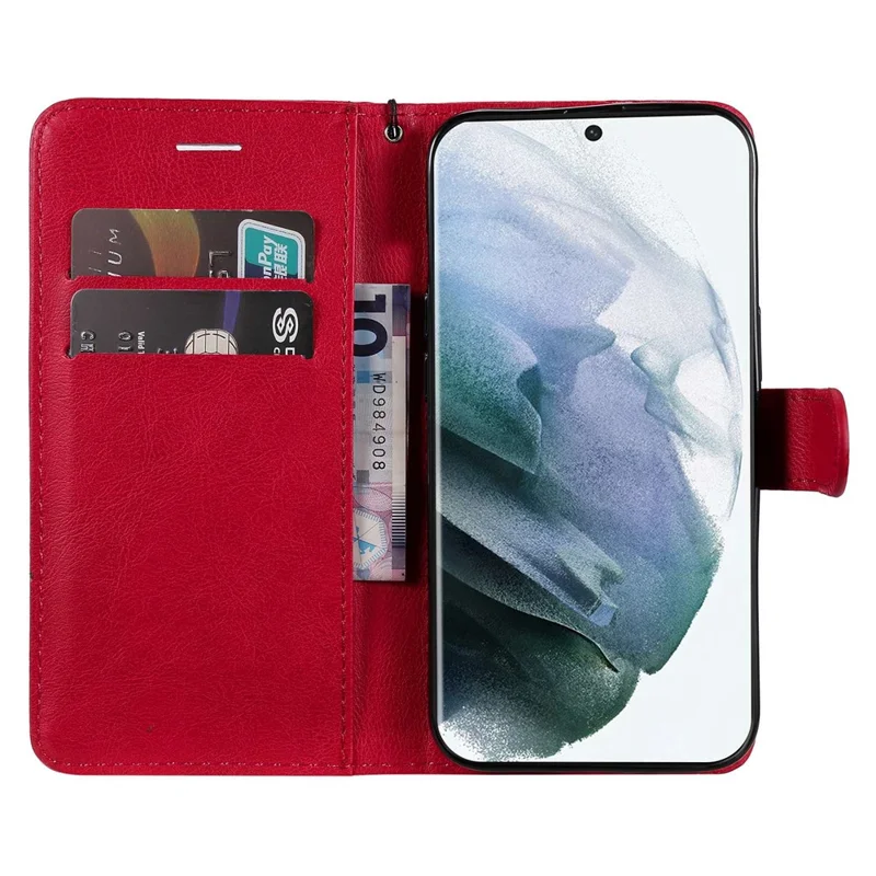 Voor Samsung Galaxy S23 Ultra Case Effen Kleur Leren Mobiele Cover Portemonnee Stand met Riempje - Rood