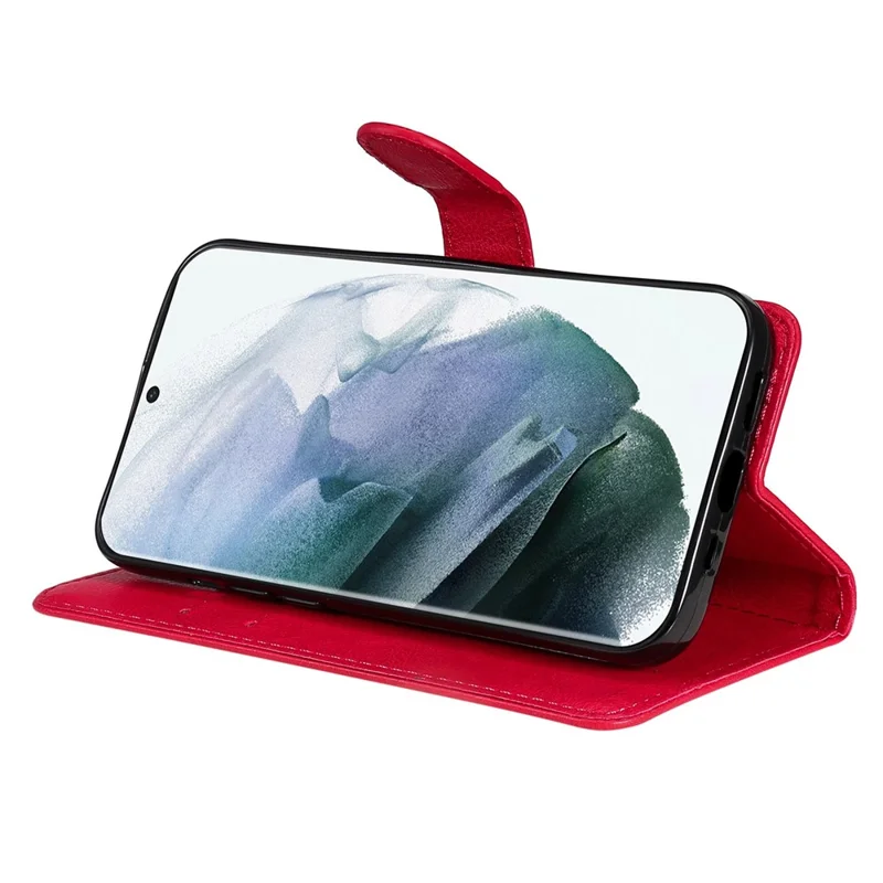 Voor Samsung Galaxy S23 Ultra Case Effen Kleur Leren Mobiele Cover Portemonnee Stand met Riempje - Rood