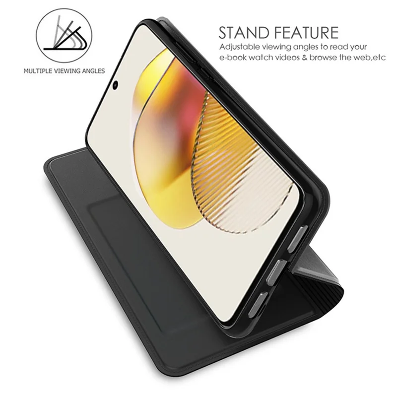 For Motorola Edge 60 Pro 5G Case PU Leather Phone Cover with Card Holder Stand - Black