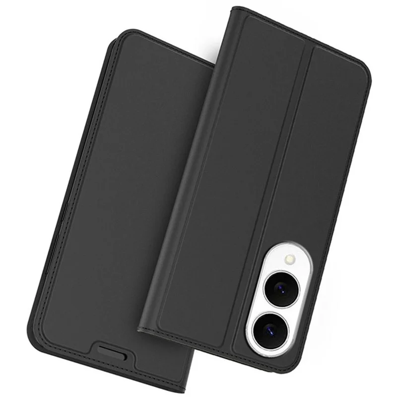 For Samsung Galaxy S25 Edge Case PU Leather Phone Cover with Card Holder Stand - Black