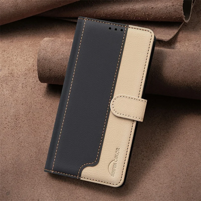 BINFEN COLOR BF33 Leather Case For Samsung Galaxy A52s 5G  /  A52 5G  /  A52 4G Splicing Color RFID Blocking Wallet Stand Phone Cover - Black