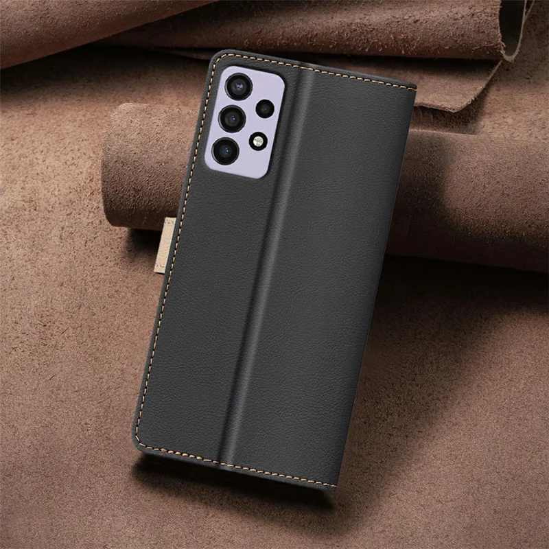 BINFEN COLOR BF33 Leather Case For Samsung Galaxy A52s 5G  /  A52 5G  /  A52 4G Splicing Color RFID Blocking Wallet Stand Phone Cover - Black