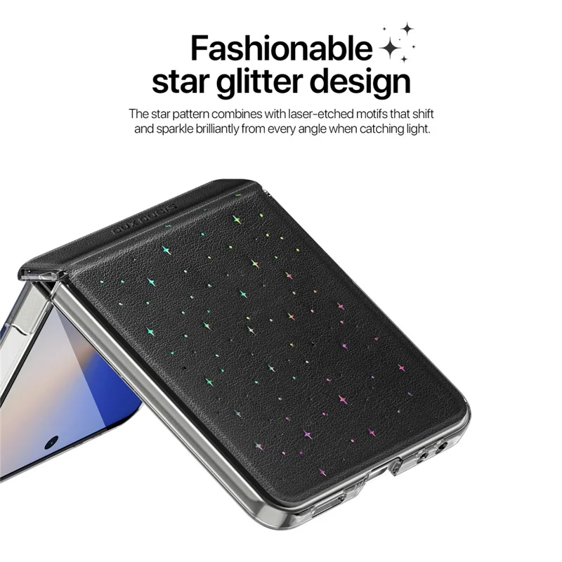 DUX DUCIS STEX Serie per Samsung Galaxy Z Flip7 5G Cover con Motivo a Stelle in Pelle PU + PC per Smartphone
