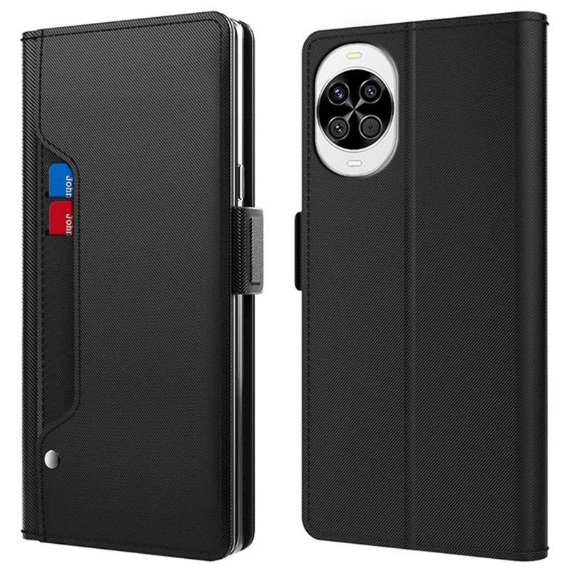 Obudowa do Huawei nova 14 5G z podstawką, pokrowiec z syntetycznej skóry PU z uchwytem na karty i lustrem - Czarny