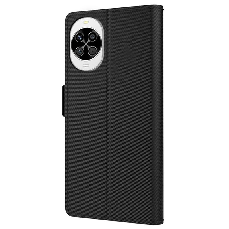 Obudowa do Huawei nova 14 5G z podstawką, pokrowiec z syntetycznej skóry PU z uchwytem na karty i lustrem - Czarny