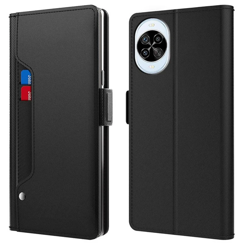 For Huawei nova 14 Pro 5G Case Stand PU Leather Phone Cover Card Holder Mirror - Black