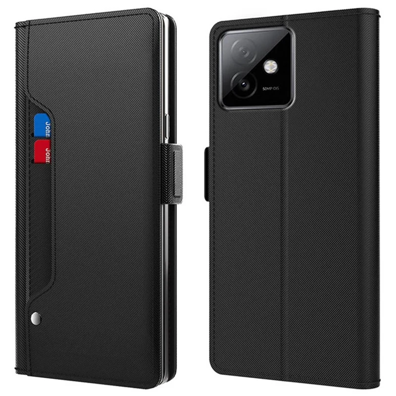 Чехол для телефона For Honor X60 GT 5G, подставка, кожаный, с держателем для карт и зеркалом - черный