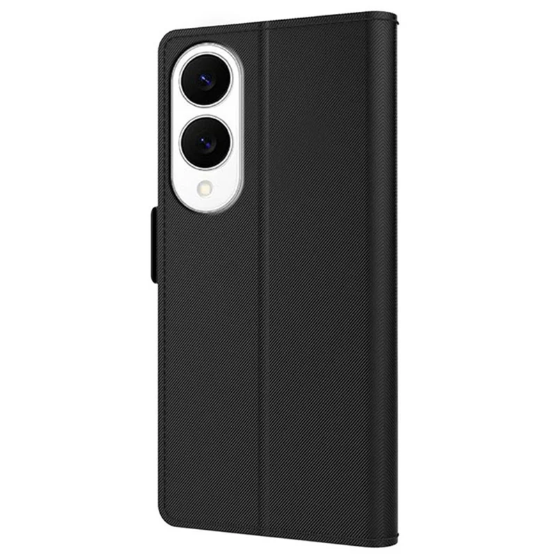 Cover per Samsung Galaxy S25 Edge con Supporto, in Pelle PU, Porta Carte e Specchio - Nero