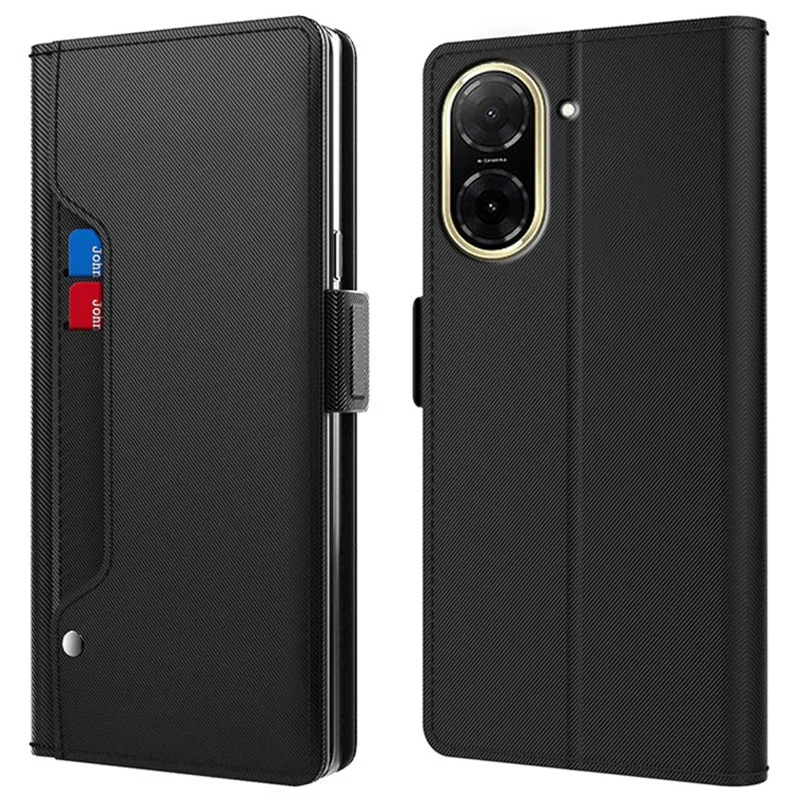 Cover per Xiaomi Redmi A5 4G (171,7mm) / Poco C71 4G con Supporto, Custodia in Pelle PU, Porta Carte e Specchio - Nero