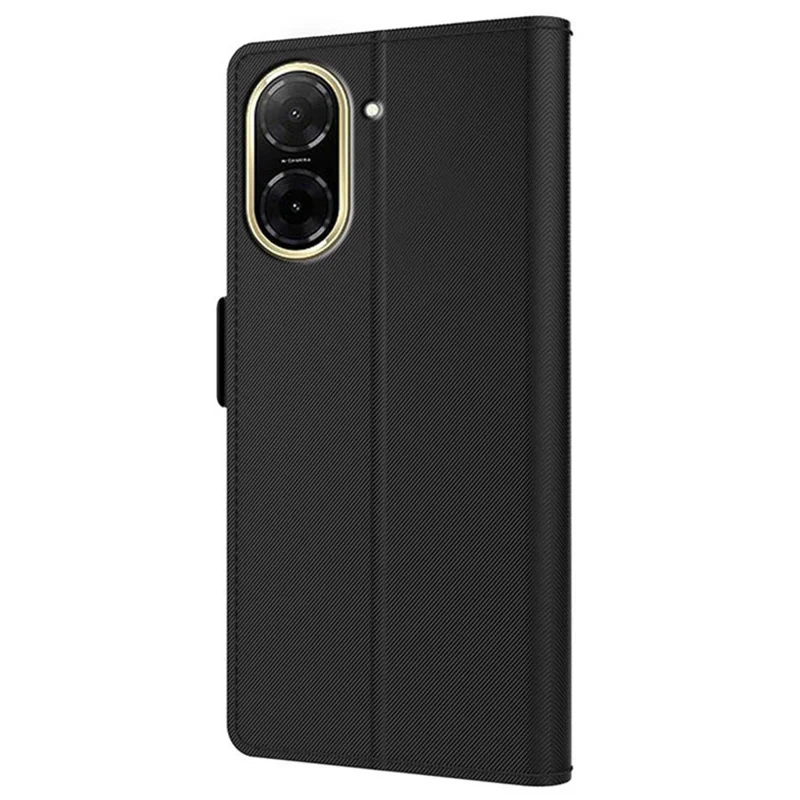 Cover per Xiaomi Redmi A5 4G (171,7mm) / Poco C71 4G con Supporto, Custodia in Pelle PU, Porta Carte e Specchio - Nero